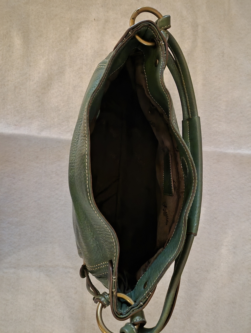 Vintage Fossil Olive Green Leather Shoulder Bag - Picture 3 of 7